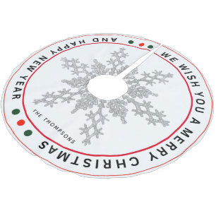 Merry Christmas And Happy New Year Snowflake Brushed Polyester Tree Skirt