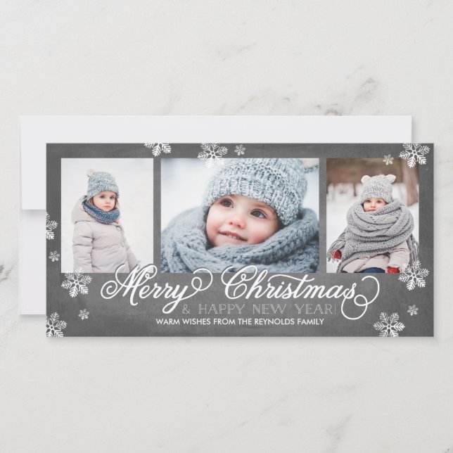 Merry Christmas and Happy New Year Snowflakes Holiday Card (Front)