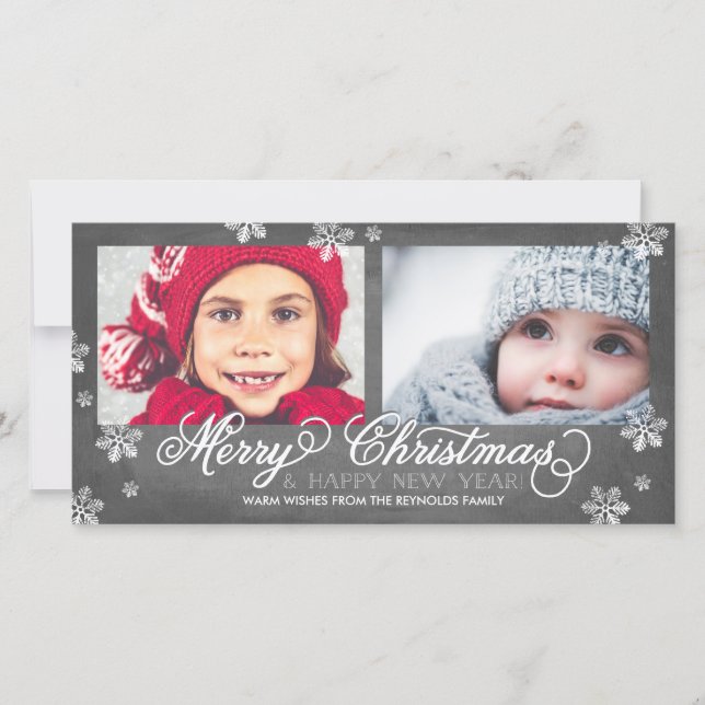 Merry Christmas and Happy New Year Snowflakes Holiday Card (Front)