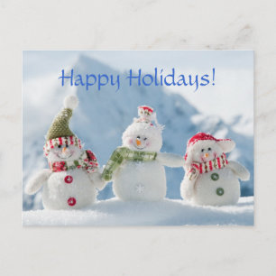 Merry Christmas and Happy New Year Snowmen Holiday Postcard
