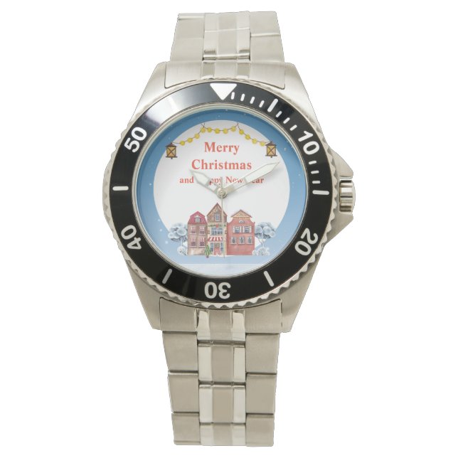 Merry Christmas and Happy New Year Stainless Steel Watch (Front)