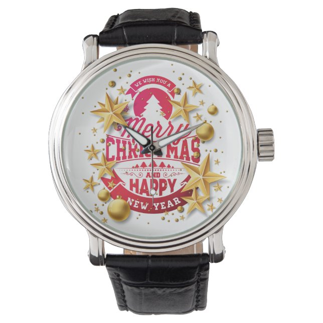 Merry Christmas and Happy New Year Typography Watch (Front)