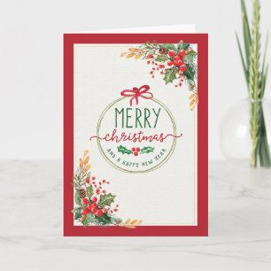 Merry Christmas and Happy New Year, Watercolor Holiday Card