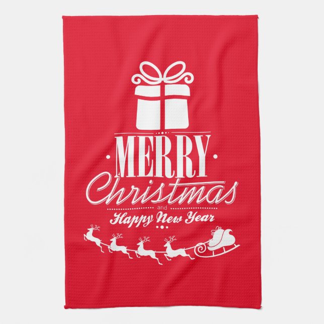 Merry Christmas and Happy New Year with Santa Tea Towel (Vertical)