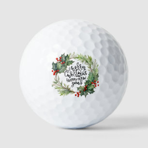 Merry Christmas and Happy New Year with wreath  Golf Balls