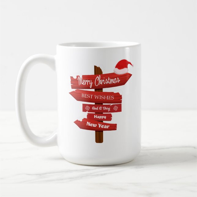 Merry Christmas and Happy New Year Wooden Arrows Coffee Mug (Left)
