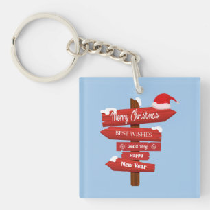 Merry Christmas and Happy New Year Wooden Arrows Key Ring