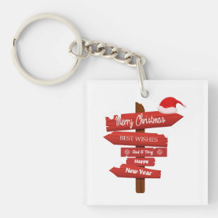Merry Christmas and Happy New Year Wooden Arrows Key Ring