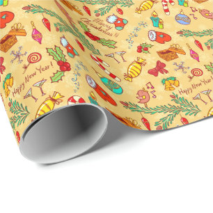 Merry Christmas And Happy New Year Wrapping Paper