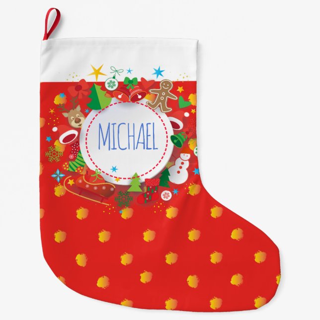 Merry Christmas and Happy New Year! XMAS Large Christmas Stocking (Front)