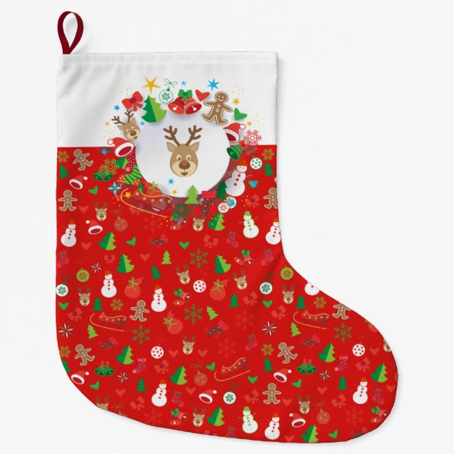 Merry Christmas and Happy New Year! XMAS Large Christmas Stocking (Front)