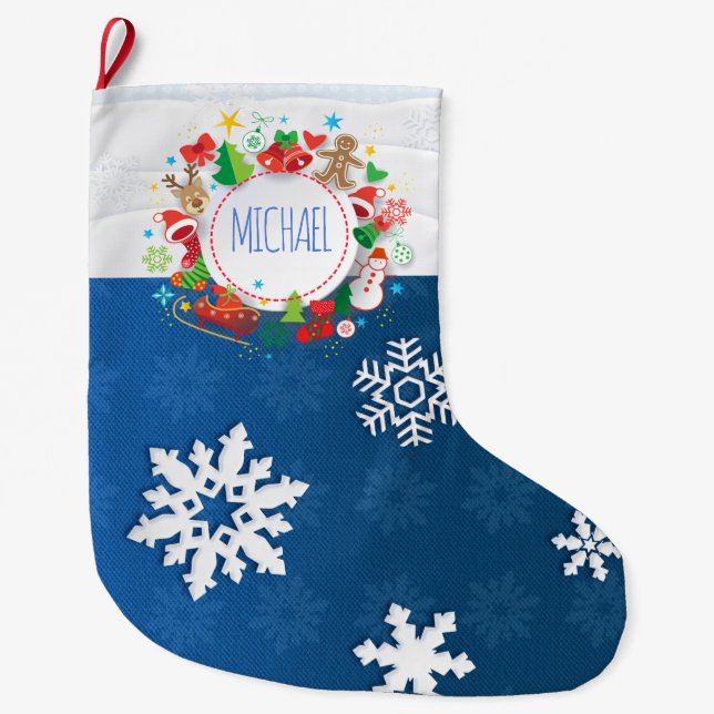 Merry Christmas and Happy New Year! XMAS Monogram Large Christmas Stocking (Front)