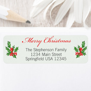 Merry Christmas and Holly Custom Return Address