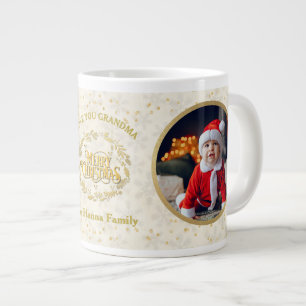Merry Christmas and Love You Grandma Two Photos Large Coffee Mug