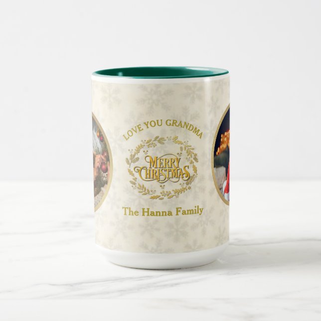 Merry Christmas and Love You Grandma | Two Photos  Mug (Center)