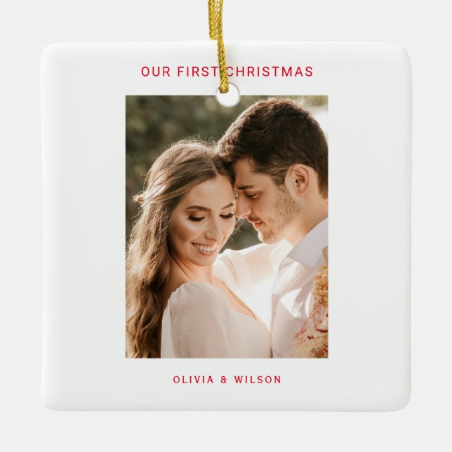 Merry Christmas and Married Photo Ceramic Ornament (Front)