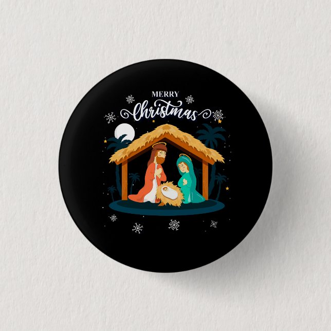 Merry Christmas And Nativity Scene Christian Faith 3 Cm Round Badge (Front)