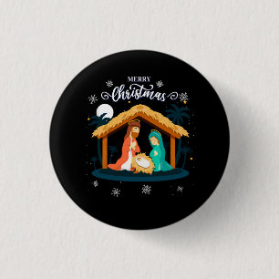 Merry Christmas And Nativity Scene Christian Faith 3 Cm Round Badge