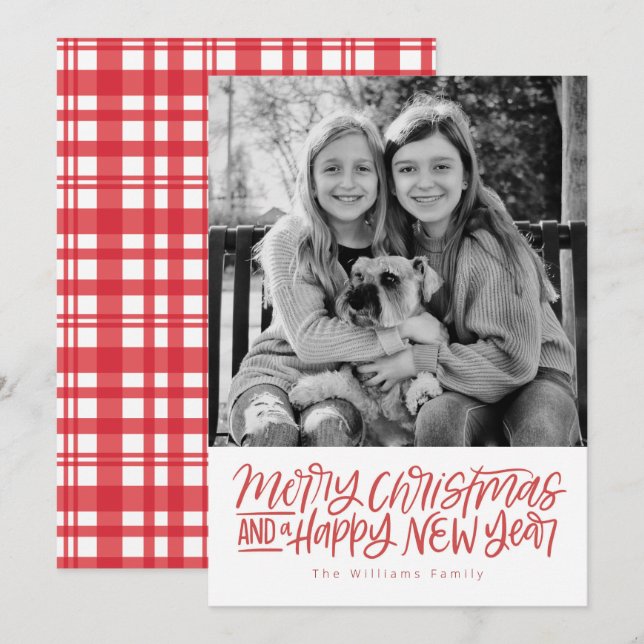 Merry Christmas And New Year Hand Lettered Holiday Card (Front/Back)