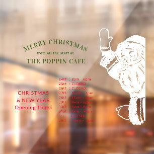 Merry Christmas and New Year Opening Hours Santa Window Cling