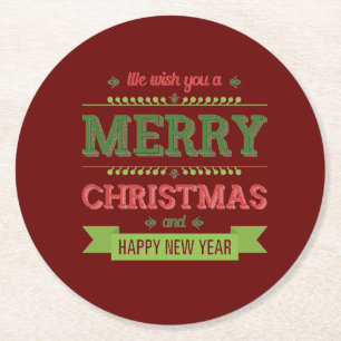 Merry Christmas And New Year Round Paper Coaster