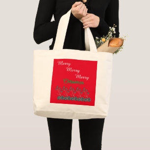 Merry Christmas and Pine Cones Large Tote Bag
