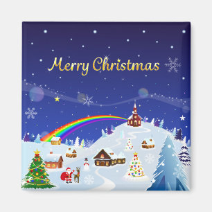 Merry Christmas and Rainbow Santa Magnet