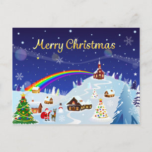 Merry Christmas and Rainbow Santa Postcard