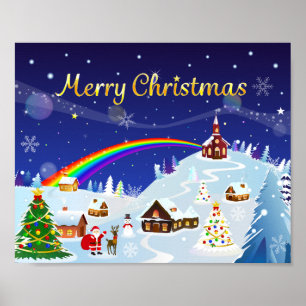 Merry Christmas and Rainbow Santa Poster