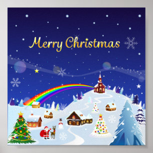 Merry Christmas and Rainbow Santa Poster