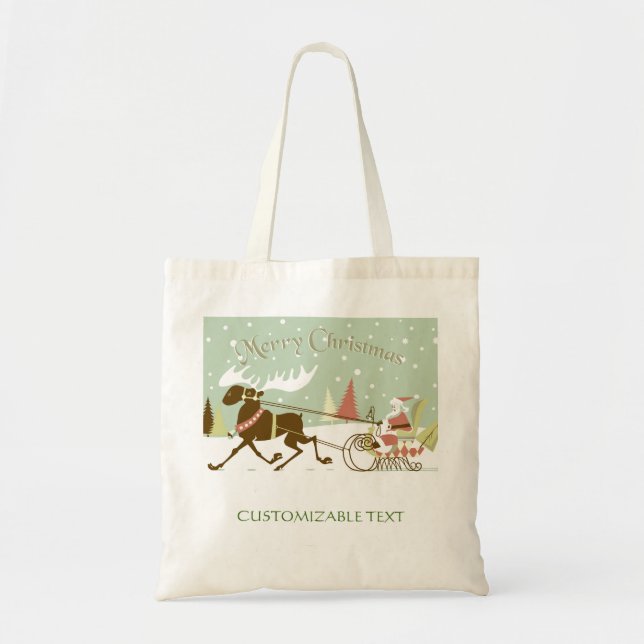 Merry Christmas And Santa With Reindeer Tote Bag (Front)
