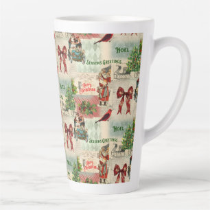 Merry Christmas and Seasons Greetings Vintage Latte Mug