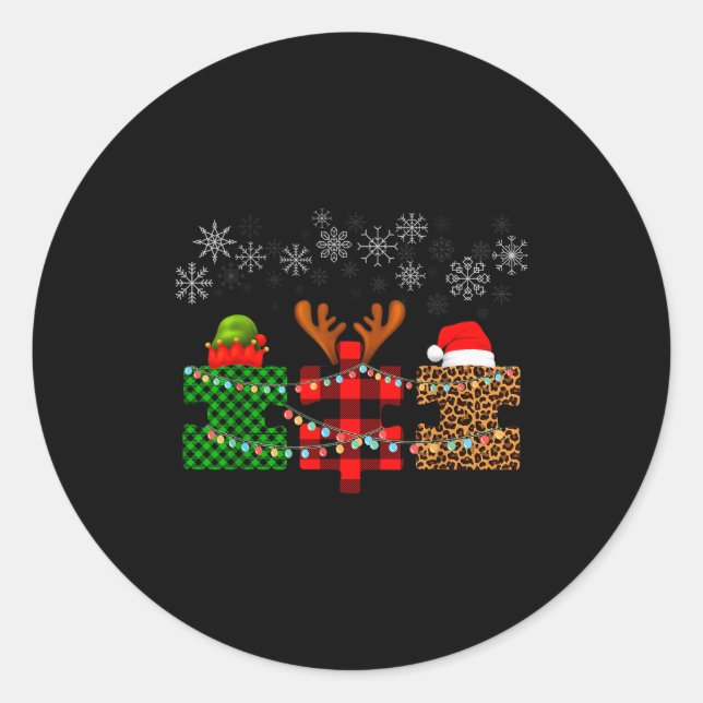 Merry Christmas And Snowflakes Autism Merry Christ Classic Round Sticker (Front)