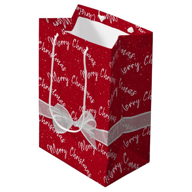 Merry Christmas and Snowflakes  Medium Gift Bag (Front Angled)