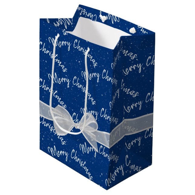 Merry Christmas and Snowflakes Medium Gift Bag (Front Angled)