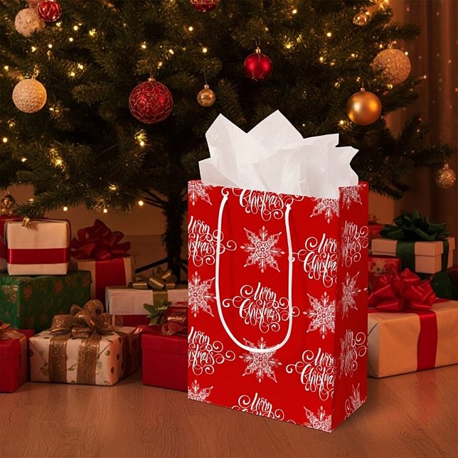 Merry Christmas and snowflakes Medium Gift Bag (Creator Uploaded)