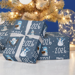 Merry Christmas and Snowman for 2026 Wrapping Paper