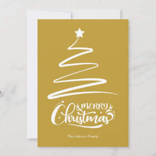 Merry Christmas And Tree Golden Christmas Card