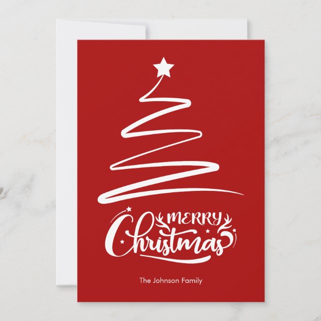 Merry Christmas And Tree Red Christmas Card (Front)