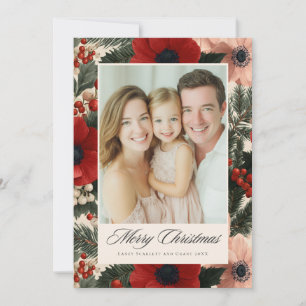 Merry Christmas Anemone Floral Background holiday  Card