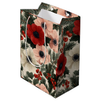 Merry Christmas Anemone Floral Background holiday  Medium Gift Bag