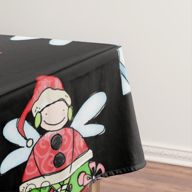 Merry Christmas Angel Black Tablecloth,  Tablecloth (In Situ)