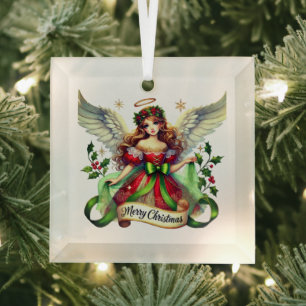 Merry Christmas Angel Glass Tree Decoration