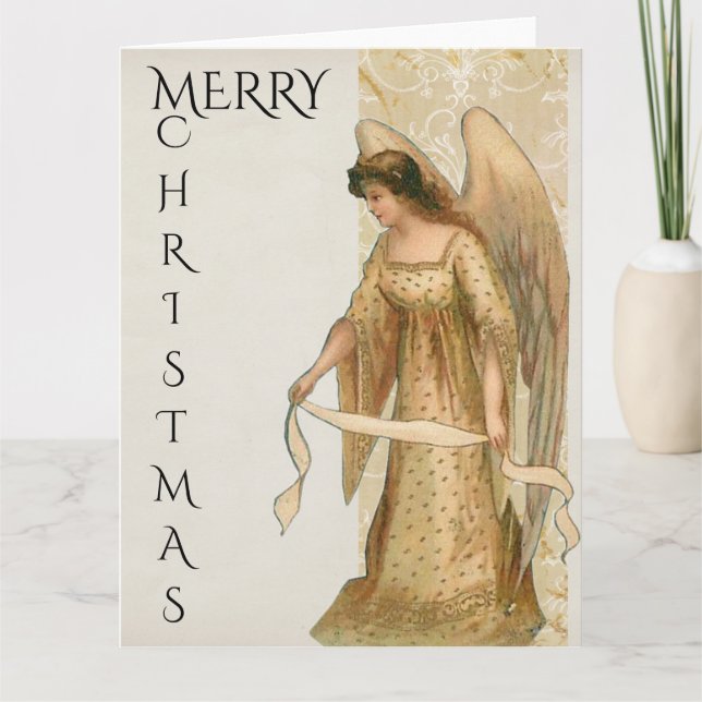Merry Christmas Angel in Cream and Gold Card (Front)