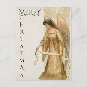 Merry Christmas Angel in Cream and Gold Holiday Postcard