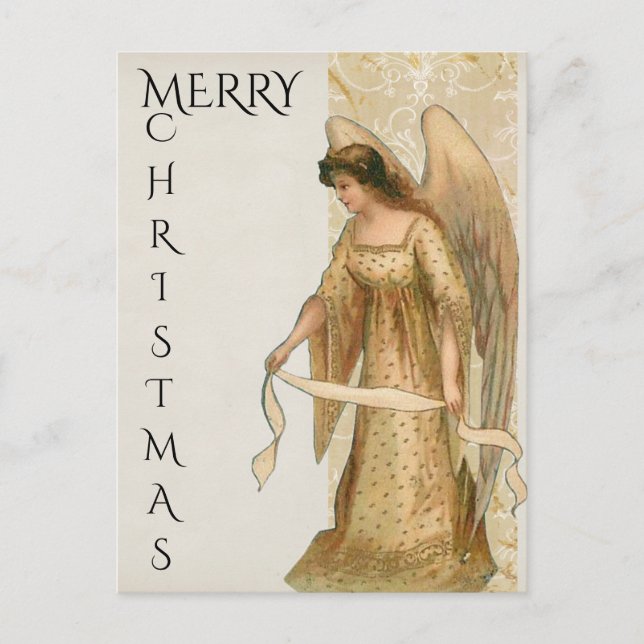 Merry Christmas Angel in Cream and Gold Holiday Postcard (Front)