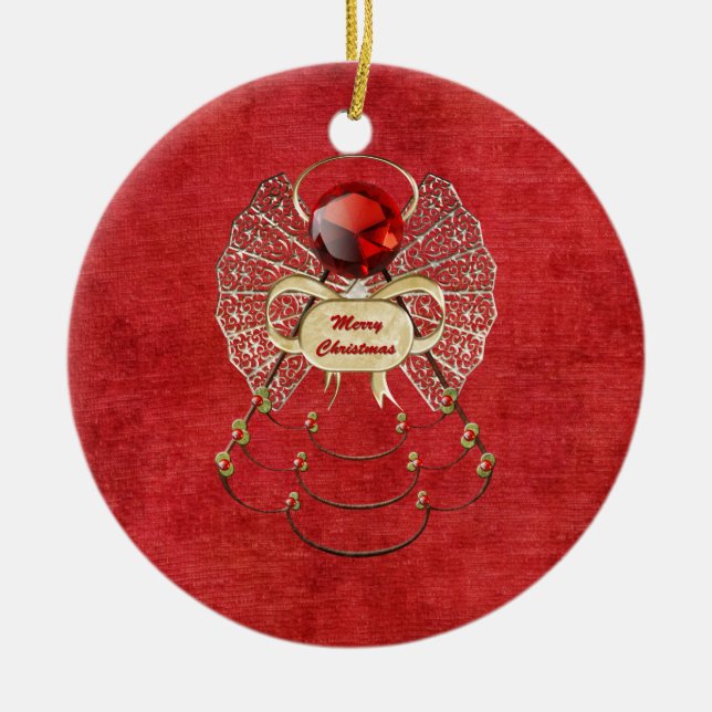 Merry Christmas Angel - Red Ceramic Tree Decoration (Front)