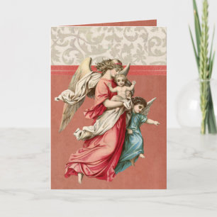 Merry Christmas Angel Red Gold Vintage Holiday Card