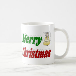 Merry Christmas Angel red green half typography Coffee Mug