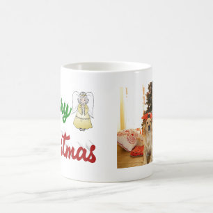 Merry Christmas Angel red green photo script Coffee Mug